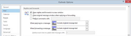 Outlook 2013 options