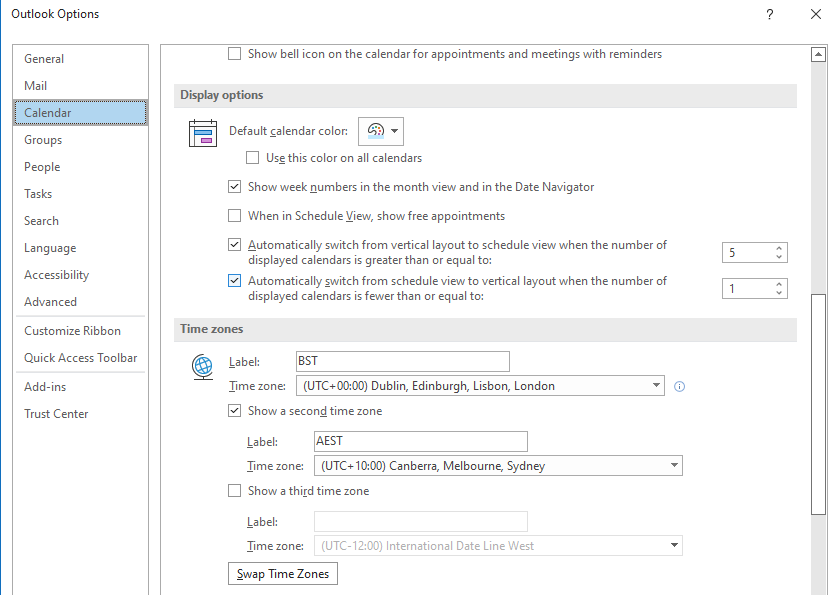 Outlook desktop calendar settings